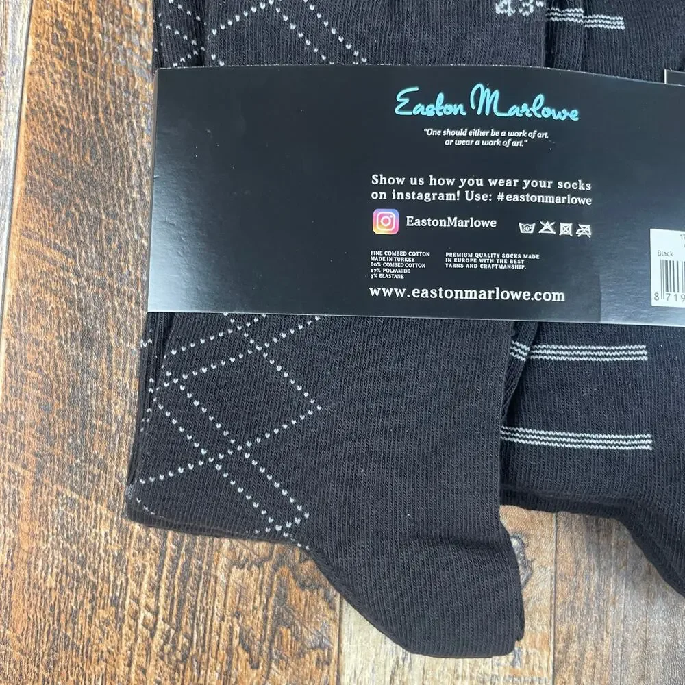 EASTON MARLOWE Men's Shoe Size 10-13 Black White Cotton Polyamide Elastane 6PK